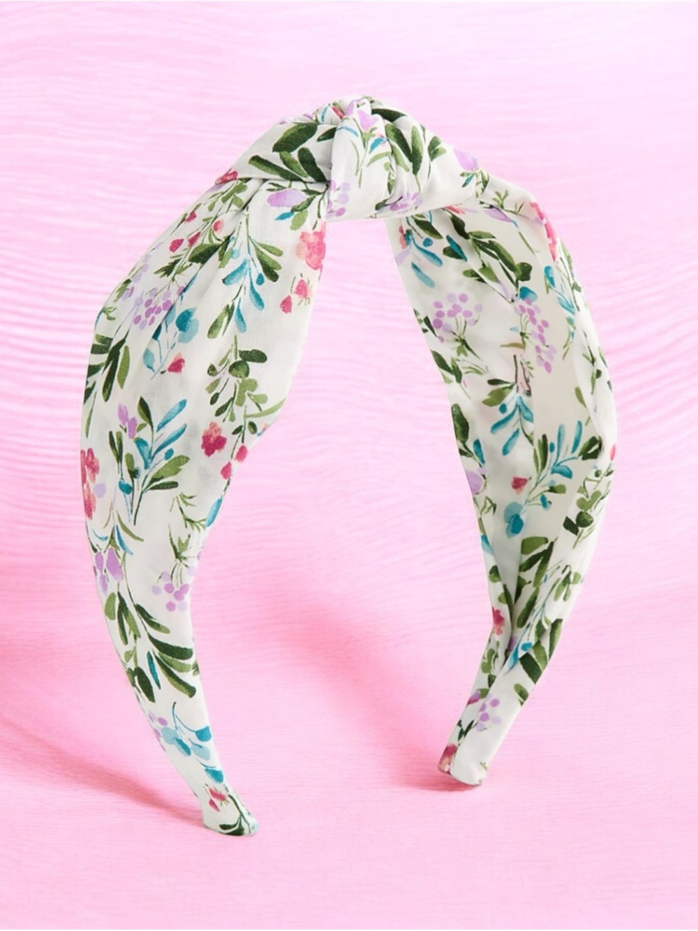 Floral Knotted Headband in White with Lilac, Green, Pink Accents NWT
